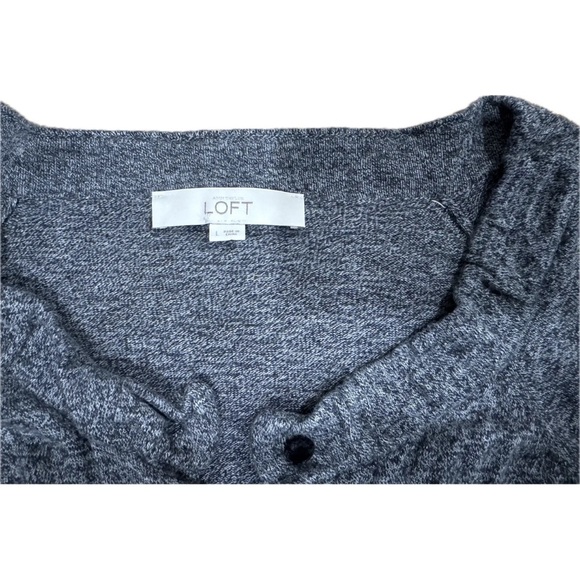 LOFT Womens Cardigan Sweater Round Neck Velour Buttons Marled Grey- Large - Picture 3 of 6